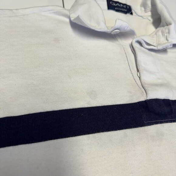 Gant Rugger Long Sleeve Rugby Shirt Mens Medium White Striped Collared VTG USA - Picture 3 of 14